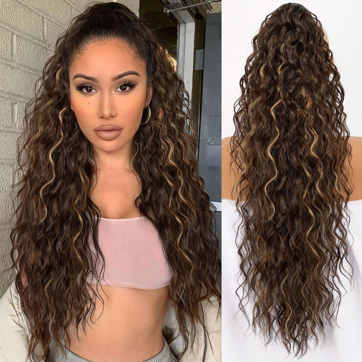 Synthetic Hair Ponytail with Water Wave Texture