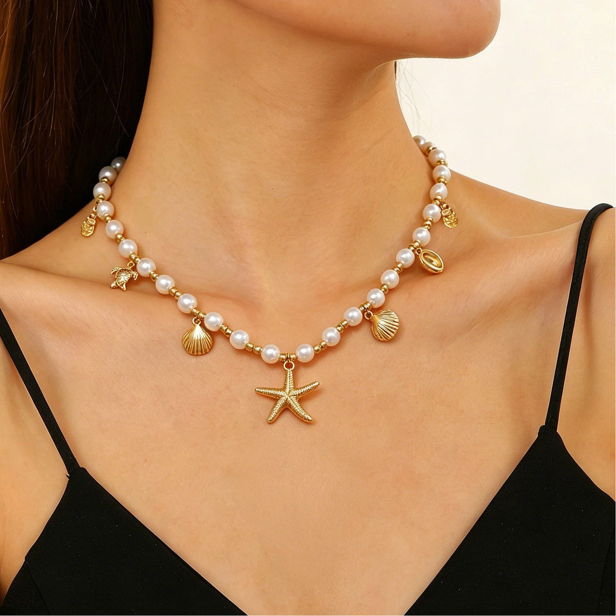 Layered Shell Pearl Starfish Pendant Bohemian Necklace