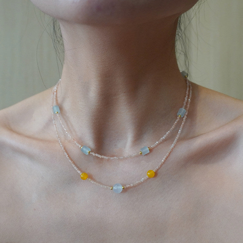 Pink Crystal Super Shiny Necklace Natural Gemstone Clavicle Chain
