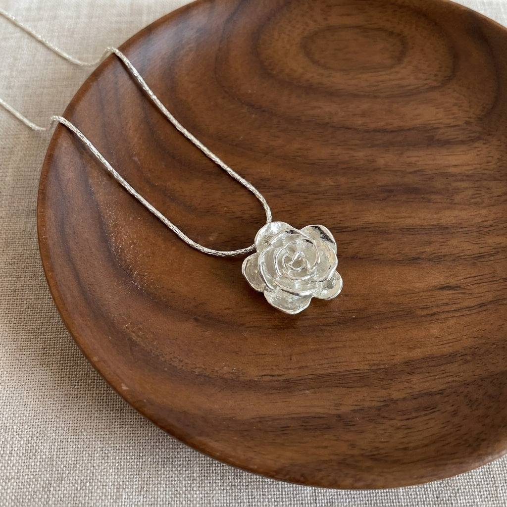 Rose Flower Silver Necklace