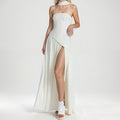 Elegant Slim Fit Solid Color Waist Cinching Slit Dress