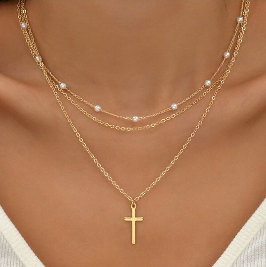 Fashion Imitation Pearl Layered Necklace with Heart Pendant for Women Men