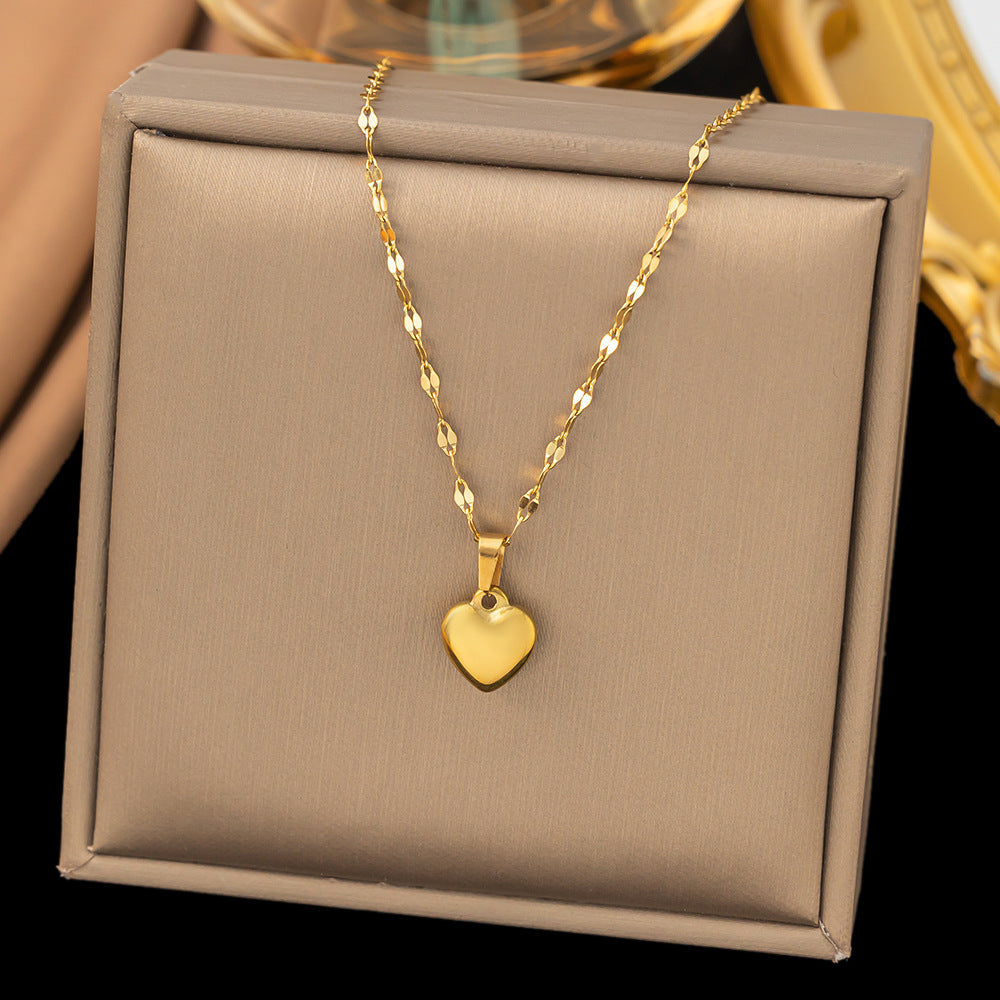 Titanium Steel Heart-Shaped Necklace for Women Fashion Heart Pendant Necklace