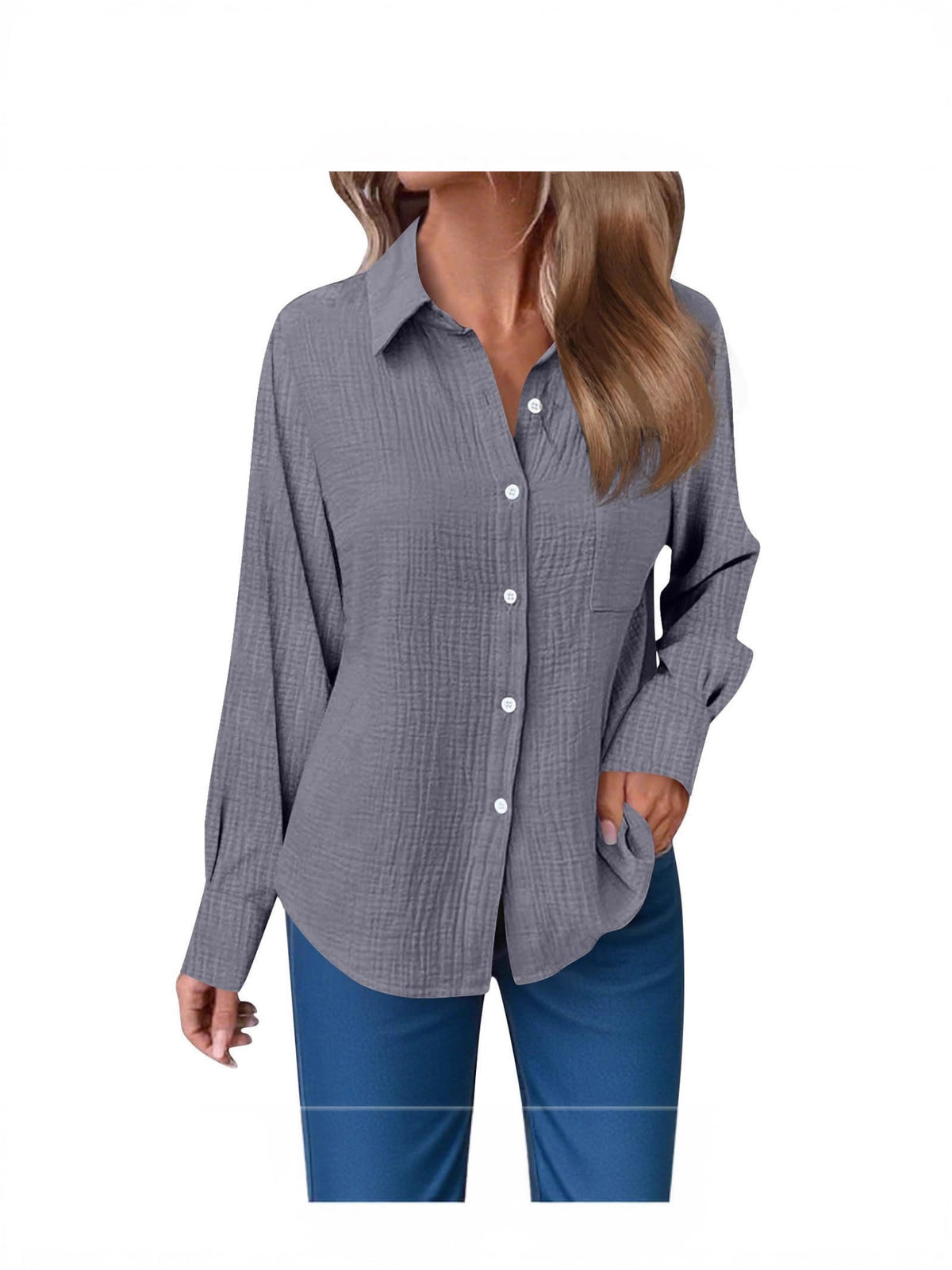 Solid Color Soft Cotton and Linen Casual Shirt Sleeve Button Long Sleeve Shirt