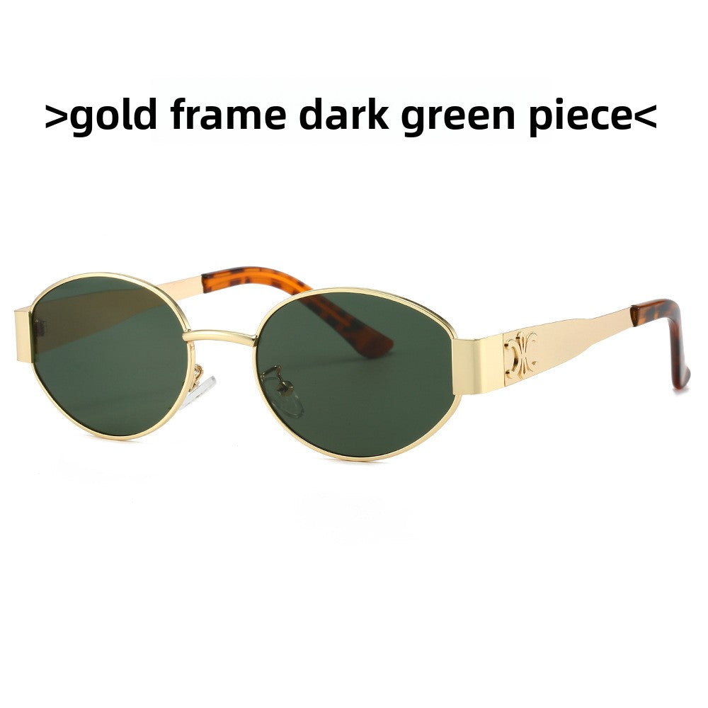 Oval Frame Metal Fashion Sunglasses with UV Protection