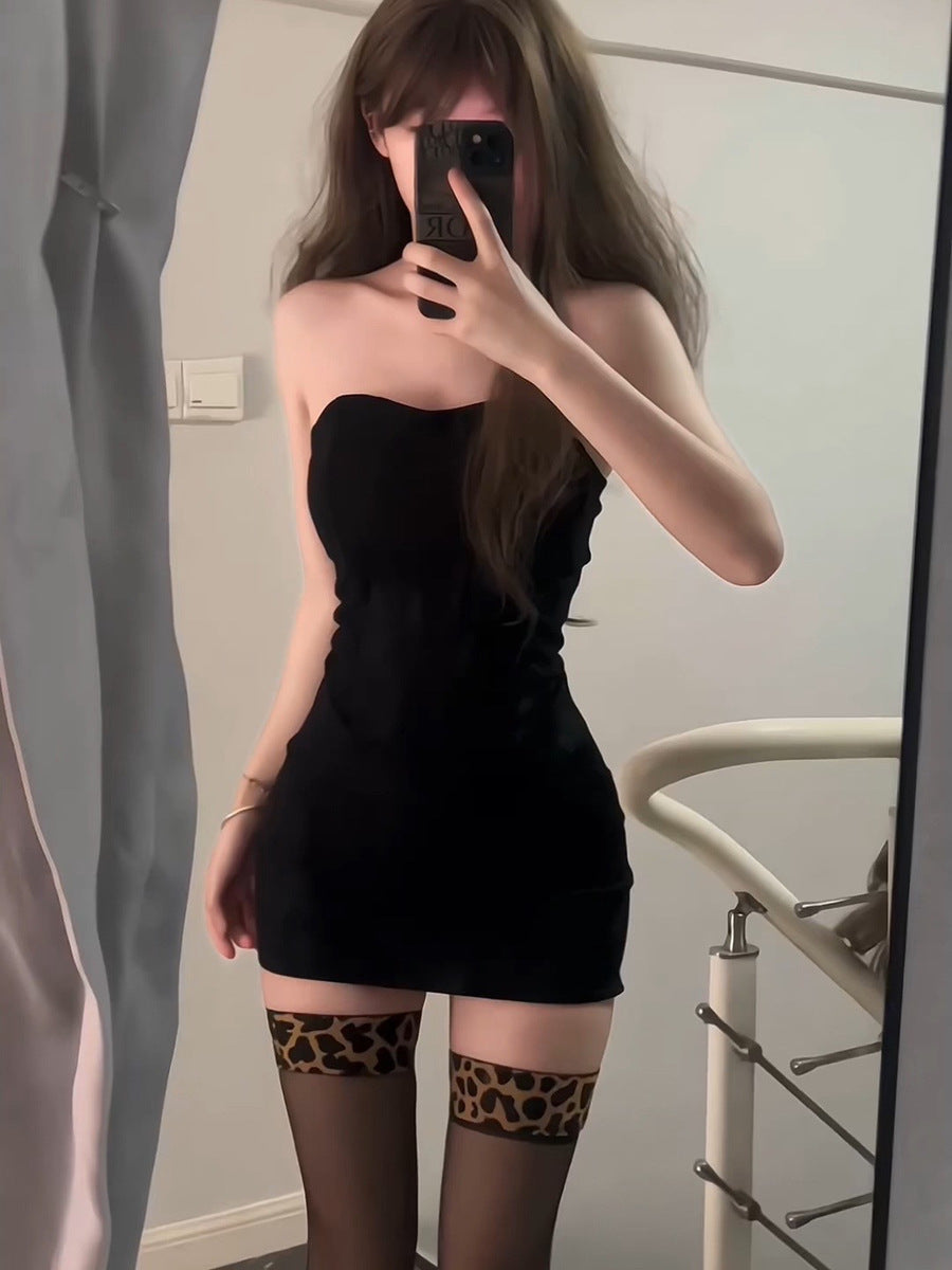 Sexy Fishbone Strapless Bodycon Dress with Built-in Pads