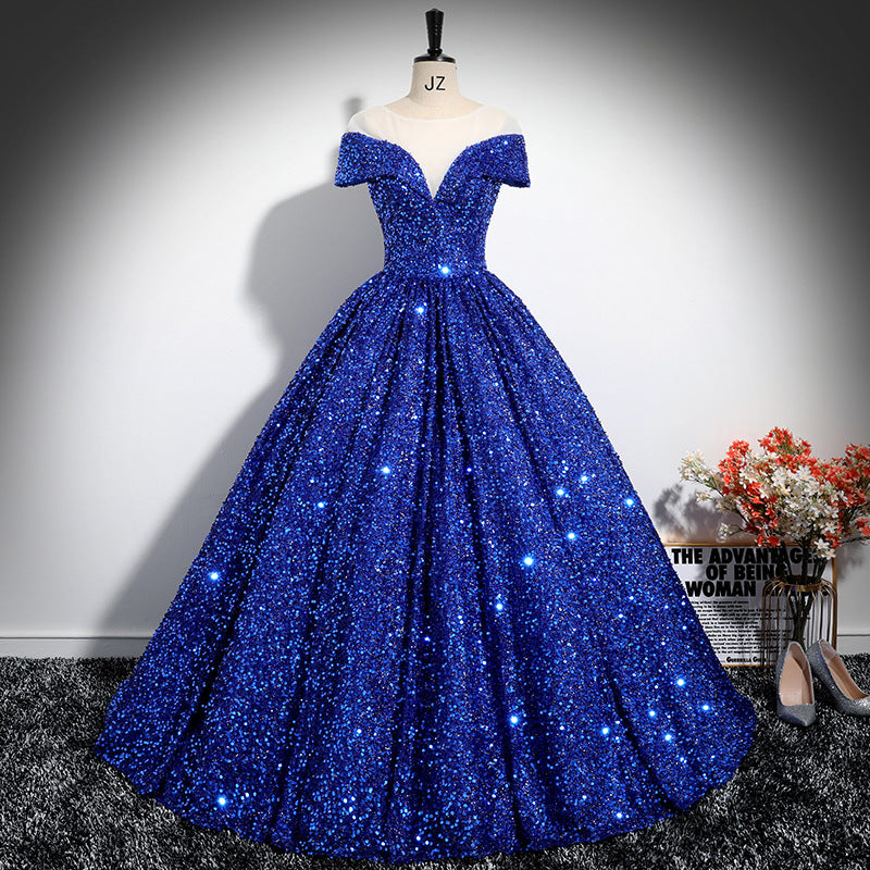 One-shoulder evening dress with sequins