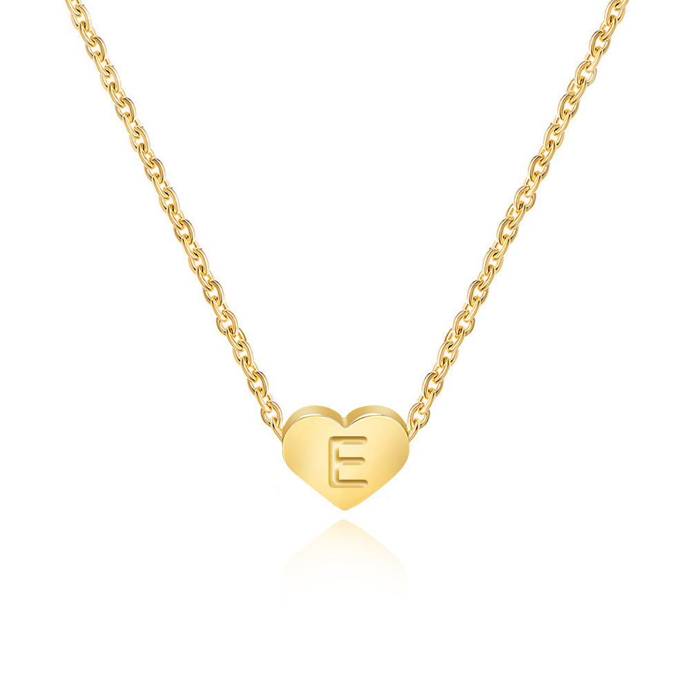 Stainless Steel Heart Letter Pendant Necklace