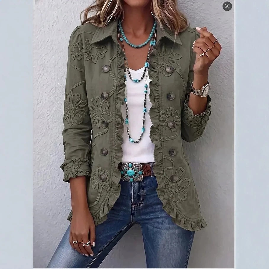 Women's Floral Print Slim-Fit Double-Breasted Jacket