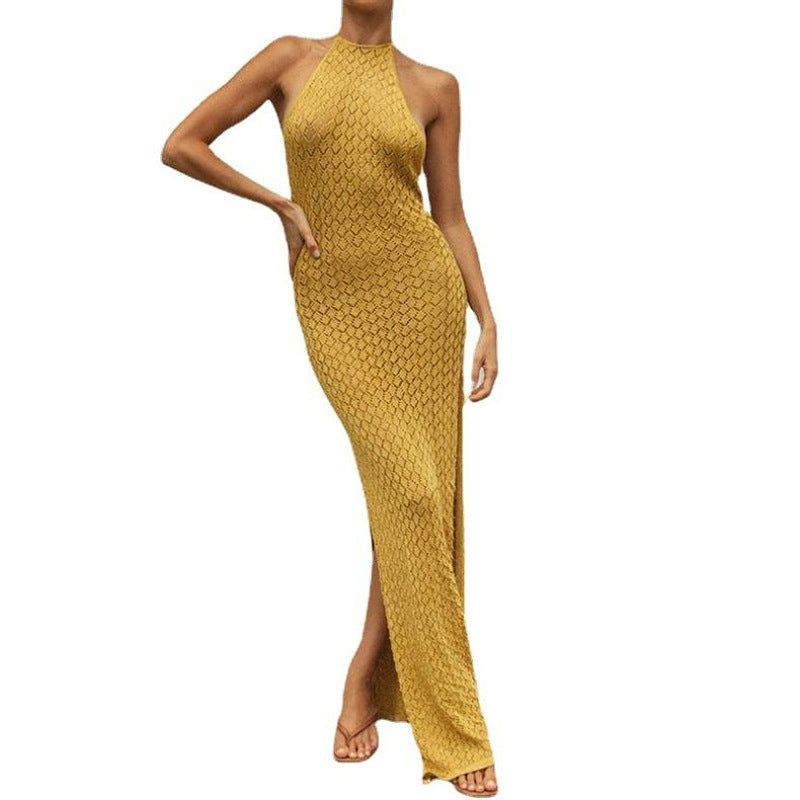 Womens Halter Neck Backless Long Dress