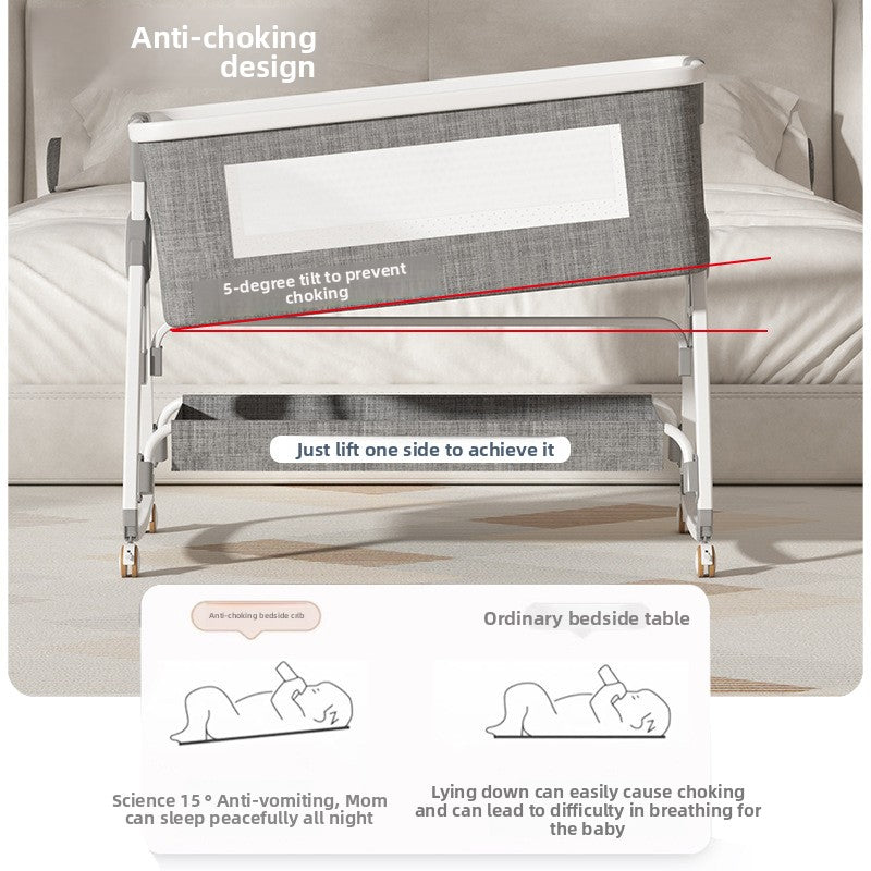 Baby Crib Multifunctional Mobile Foldable Changing Table Splicing Large Bed