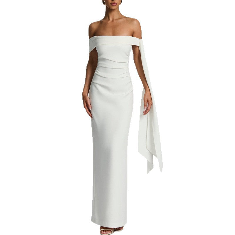 Sexy Tube Top Dress Slim Solid Color Ribbon Exposed Backpack Hip Women's Long Skirt
