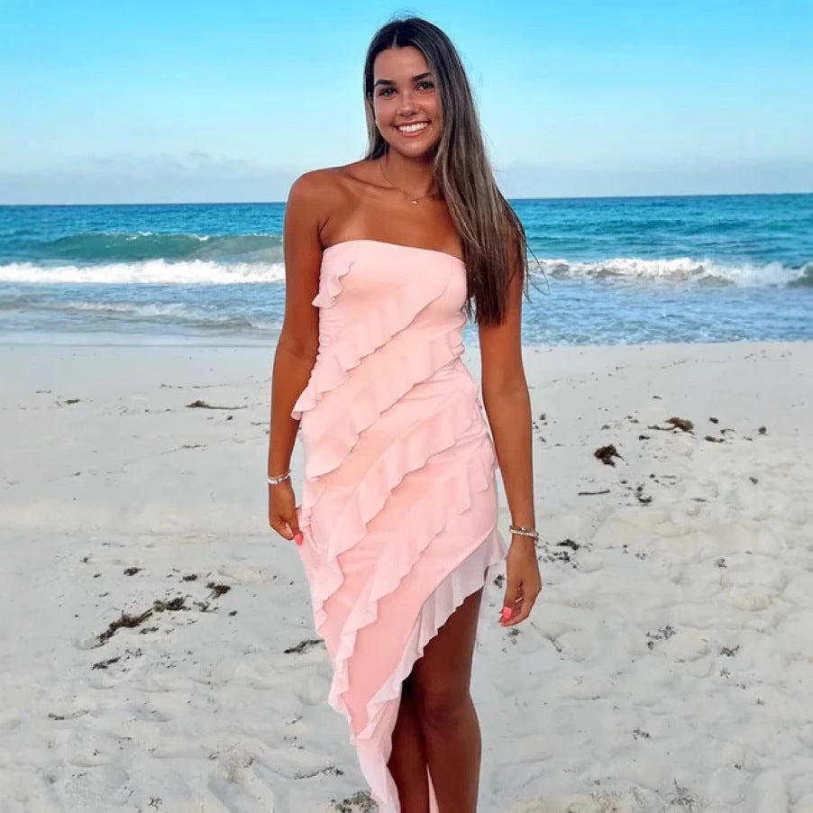 Lady's strapless, sleeveless, form-fitting long dress