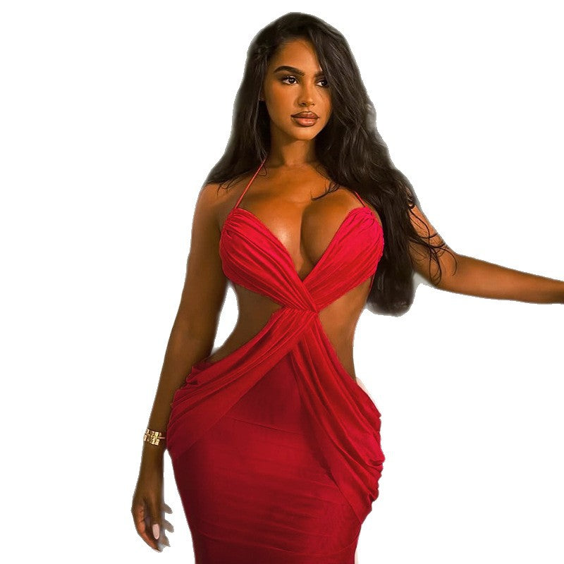 Womens Backless Halter Neck Long Dress