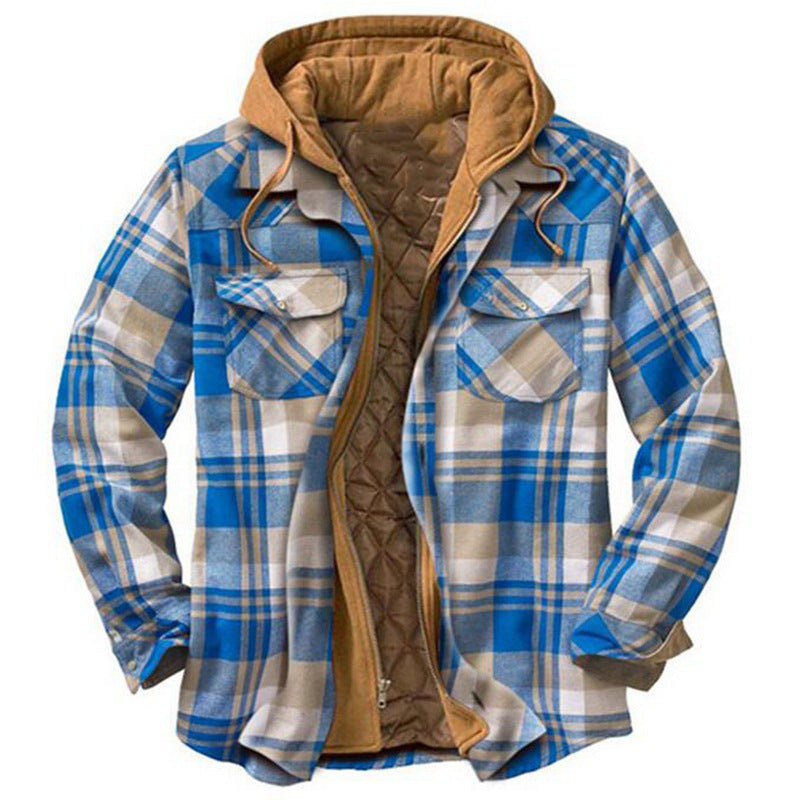 Mens Plaid Hooded Quilted Jacket