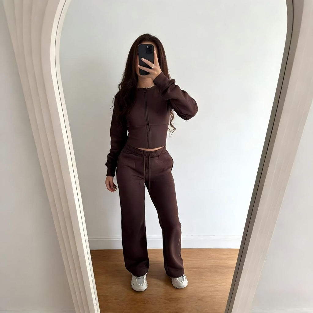 Women's Casual Zipper Hoodie and Straight Pants Set