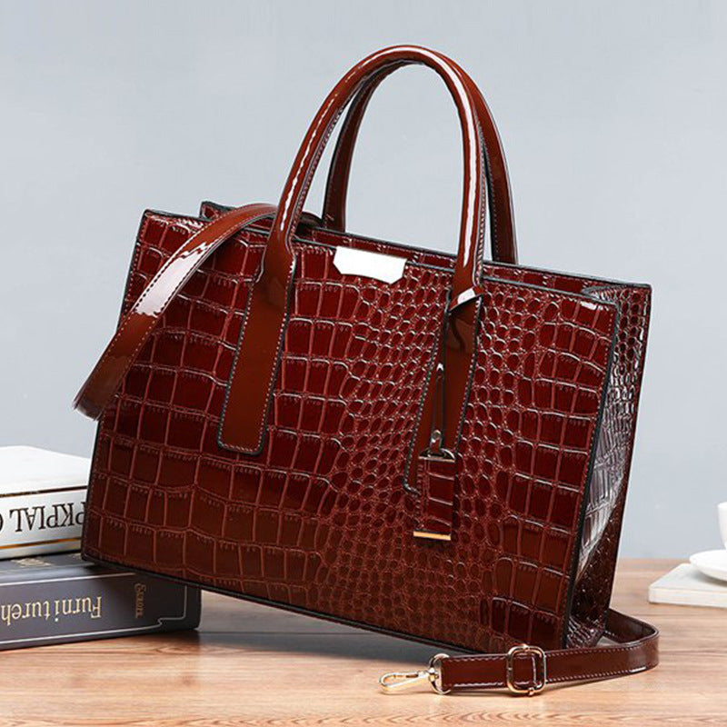 Womens Crocodile Pattern Shoulder Tote Bag