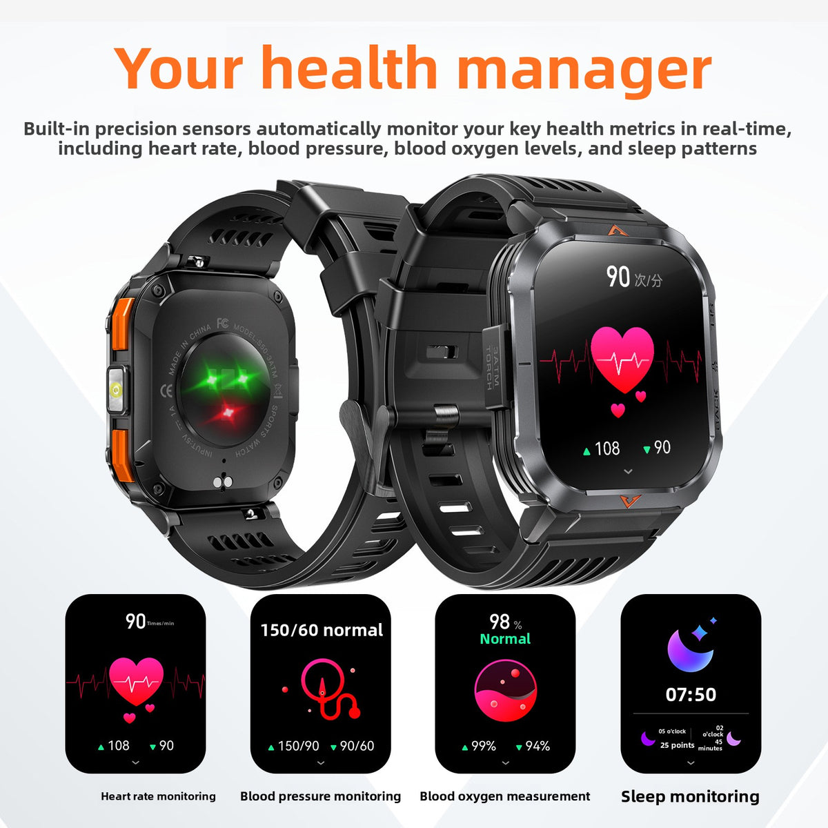 Bluetooth Smart Watch with Health Monitoring and Call Function