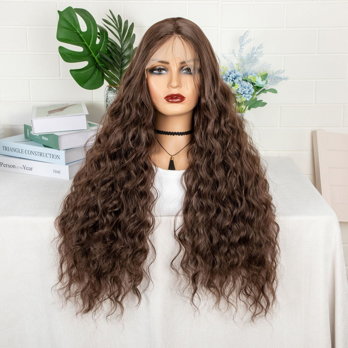 Long Curly Synthetic Hair Wig with Adjustable Bangs