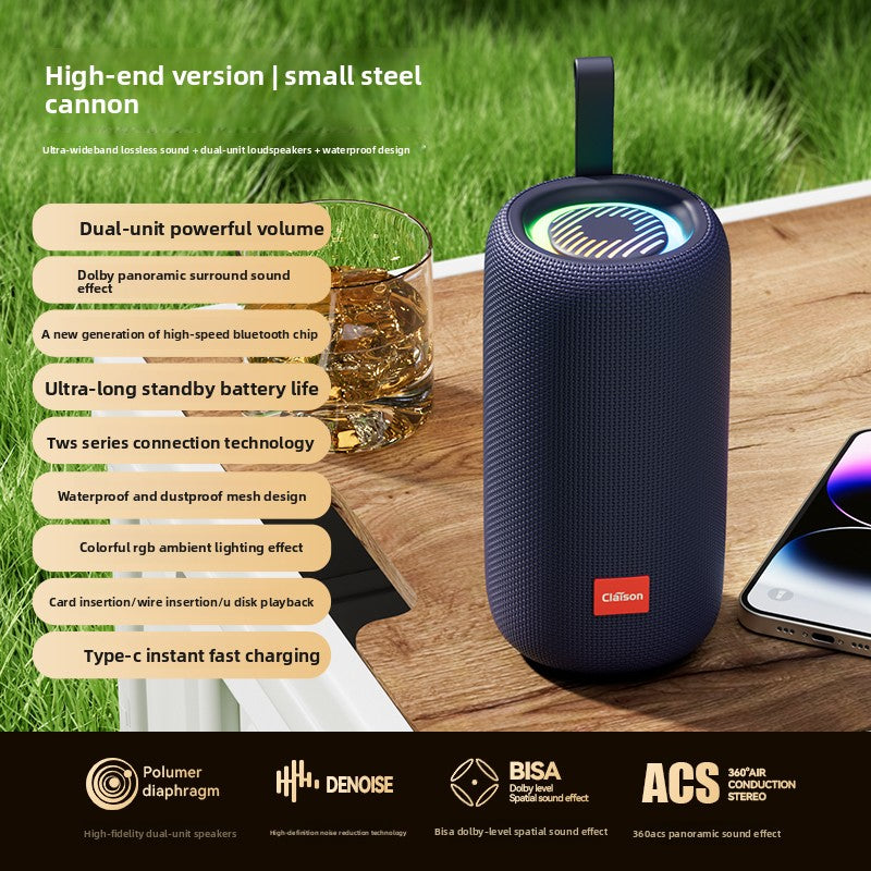Portable Bluetooth Speaker with Subwoofer and RGB Lights