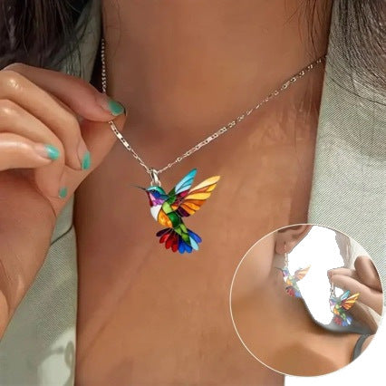 Colorful Bird Acrylic Necklace and Earrings Set