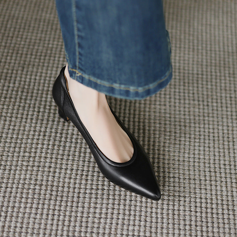 Womens Low Heel Goatskin Pointed Toe Flats