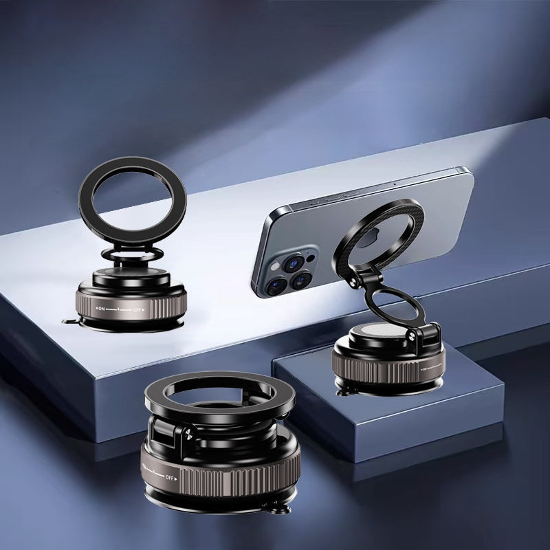 Car-Mounted Folding Magnetic Holder, Metal Rotating Vacuum Adsorption, Double-Sided Kitchen Multifunctional Lazy Phone Holder