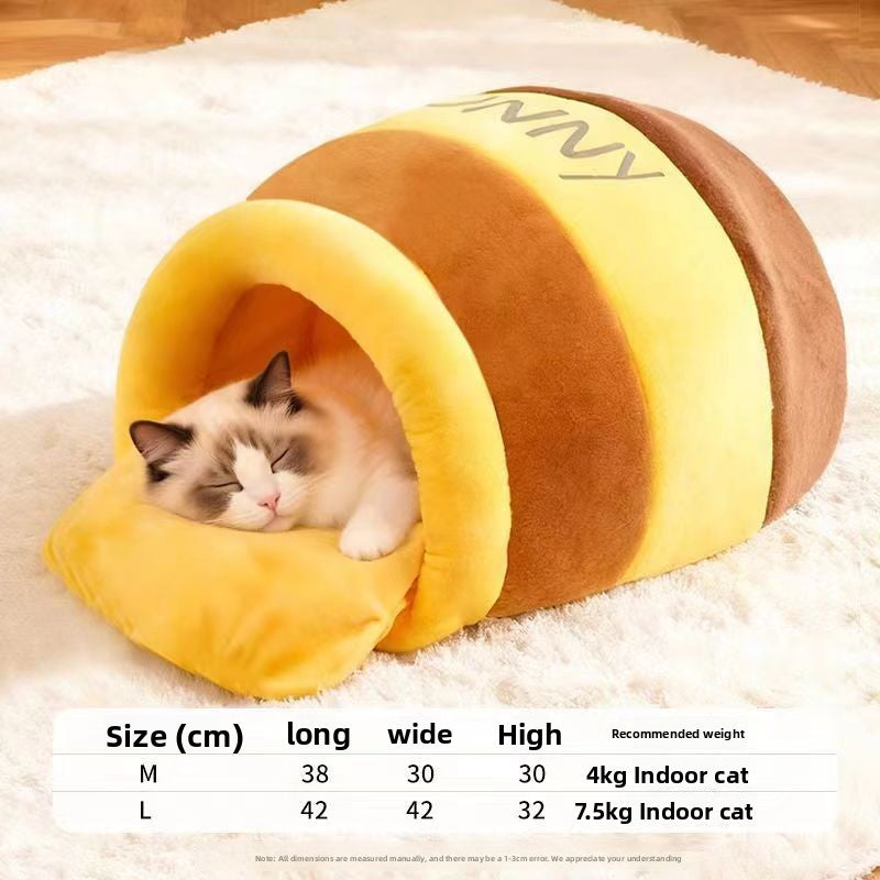 Warm Flannel Semi-Enclosed Cat Nest