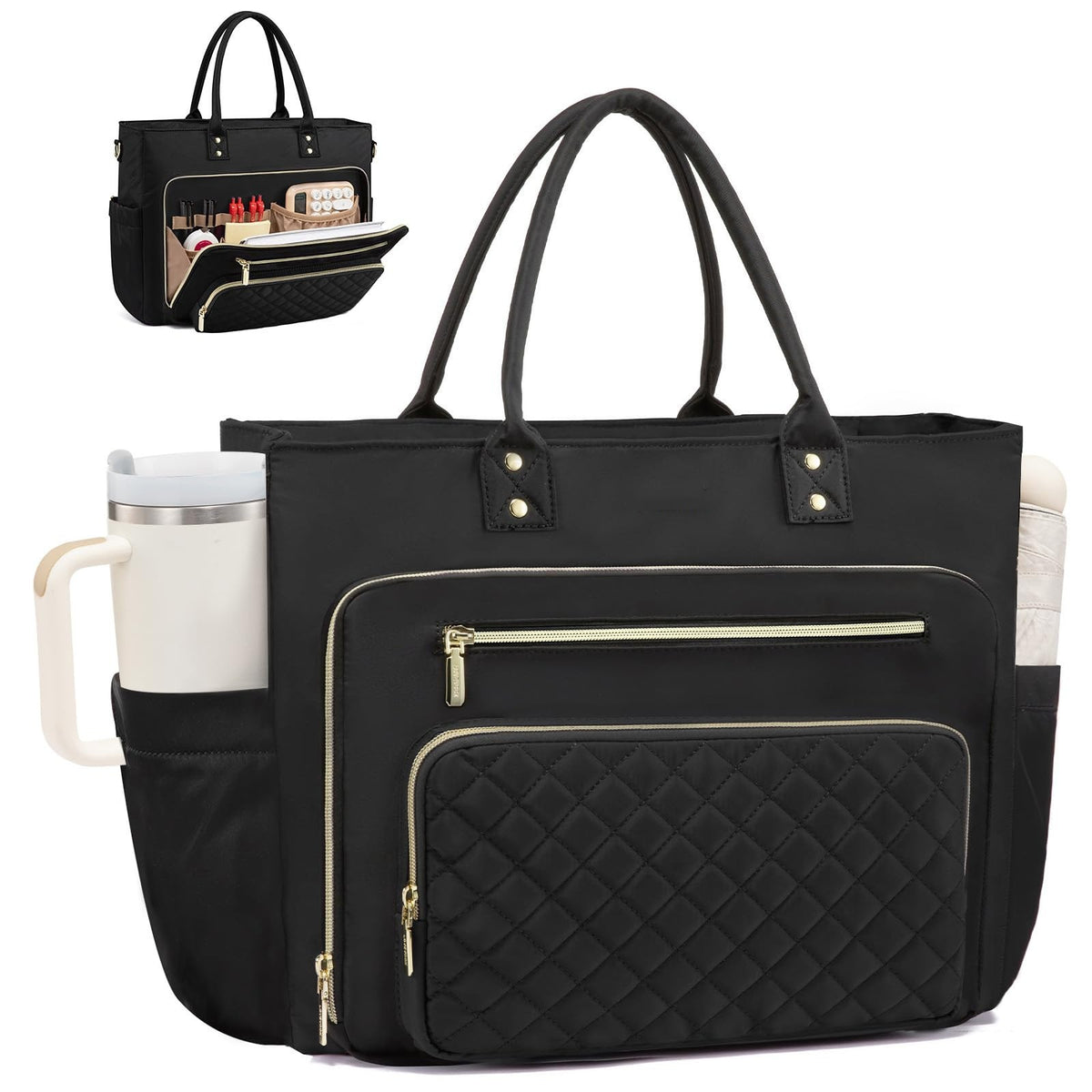Ladies' Large Capacity Commuter Handbag with Cup Holder
