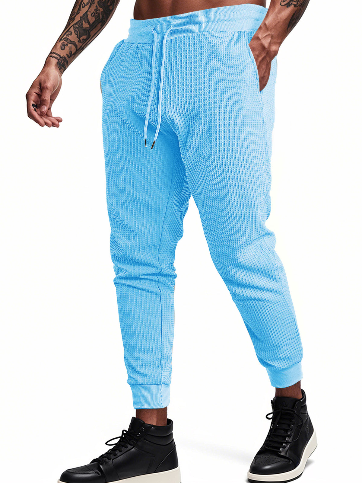 Mens Solid Color Jacquard Slim Fit Jogger Pants