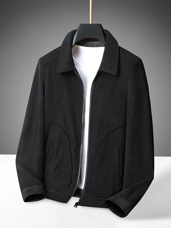 Men's Corduroy Jacket with Turn-Down Collar Oversized Casual Coat