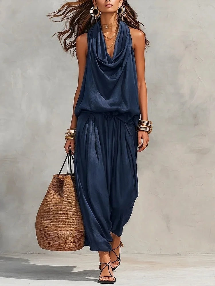 Womens Sleeveless Wide-Leg Jumpsuit