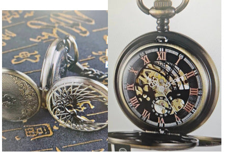 Engraved Mechanical Pocket Watch with Alloy Chain