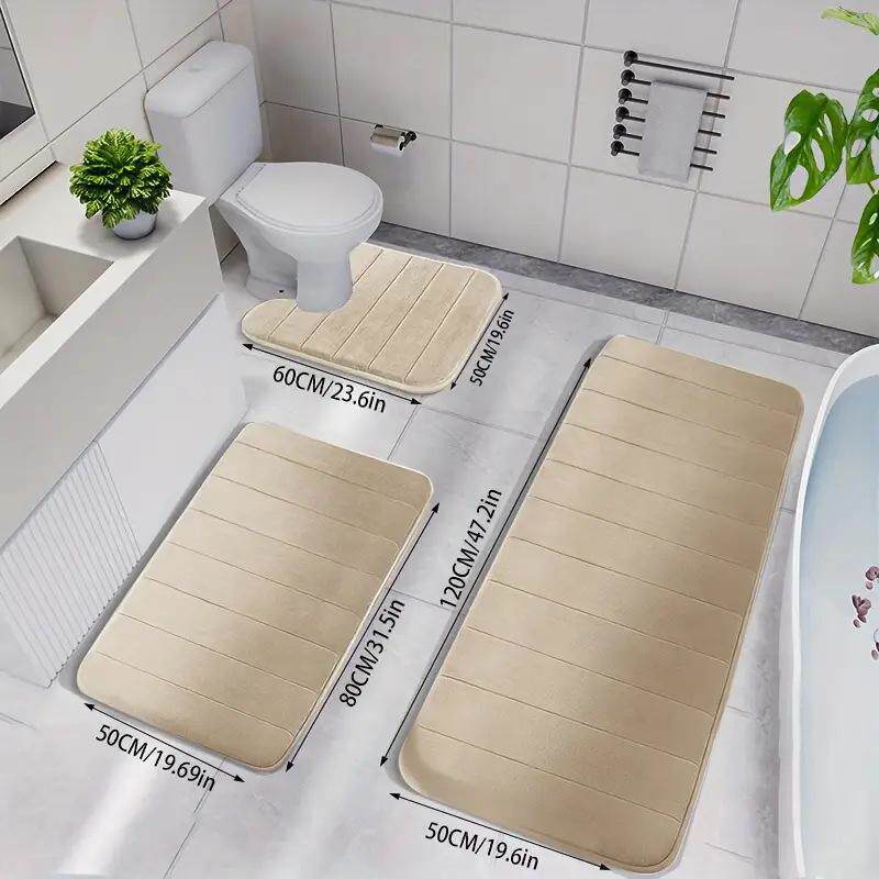 Quilted Coral Fleece Absorbent Non-Slip Bathroom Mat Set