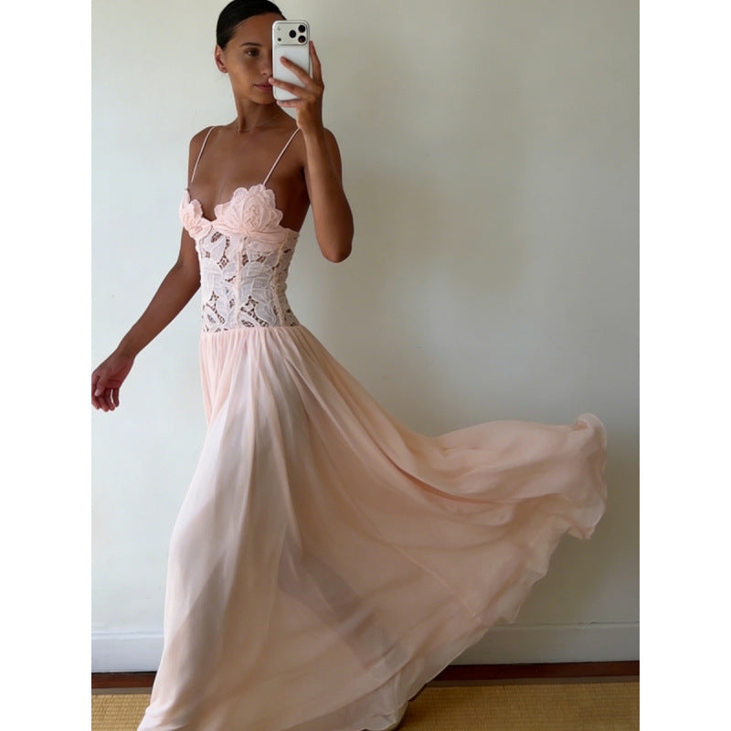 Embroidered Lace Chiffon Long Dress