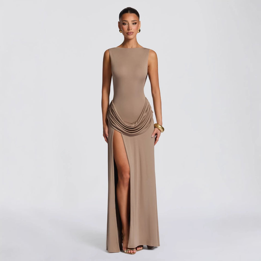 Womens Long Sleeve Bodycon Draped Dress