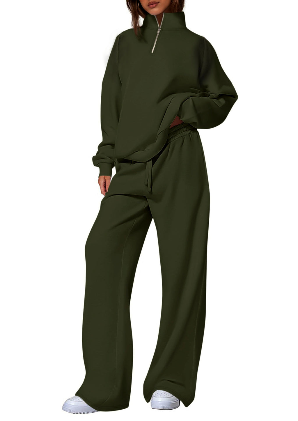 Standing collar half-zip long-sleeved pants