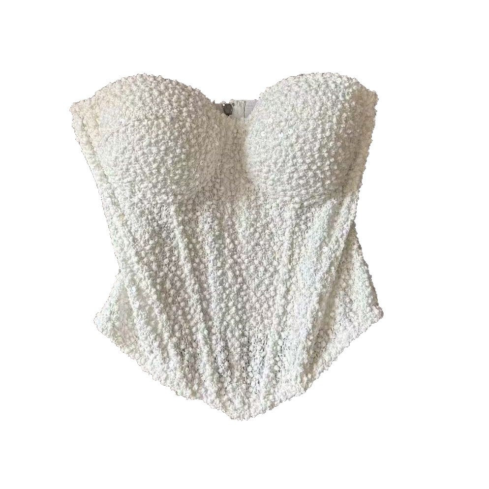 White three-dimensional racerback top