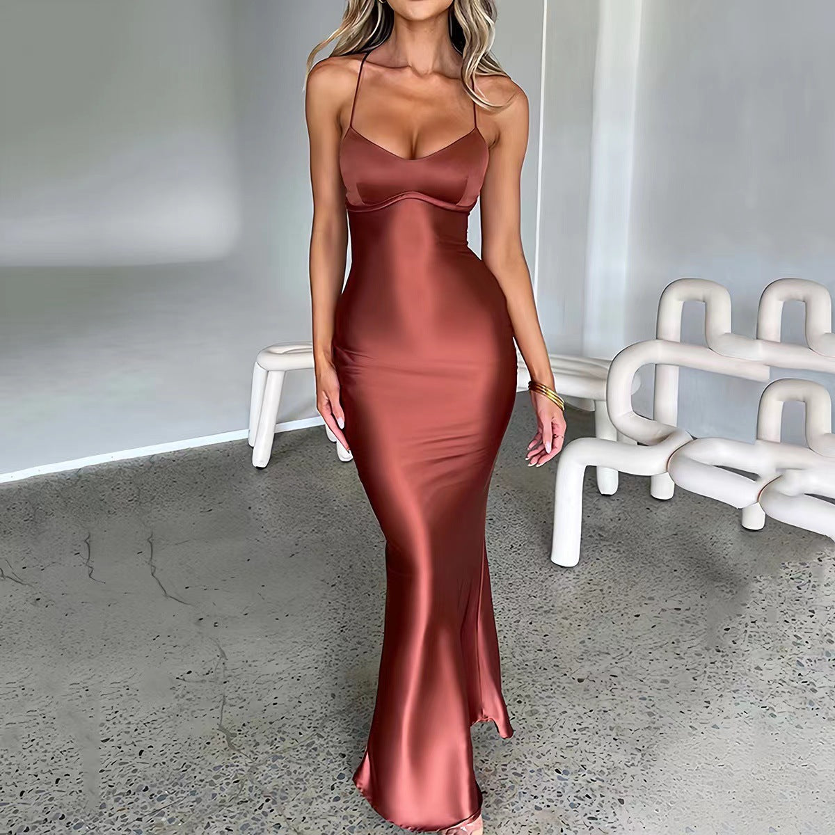Satin Backless Evening Dress
