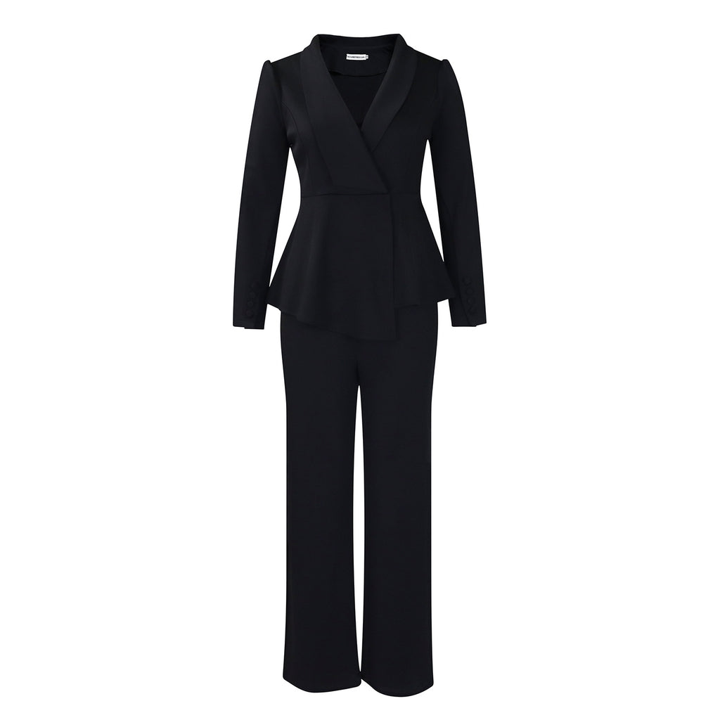 Elegant Women's Office Suit Set with Wide Leg Pants