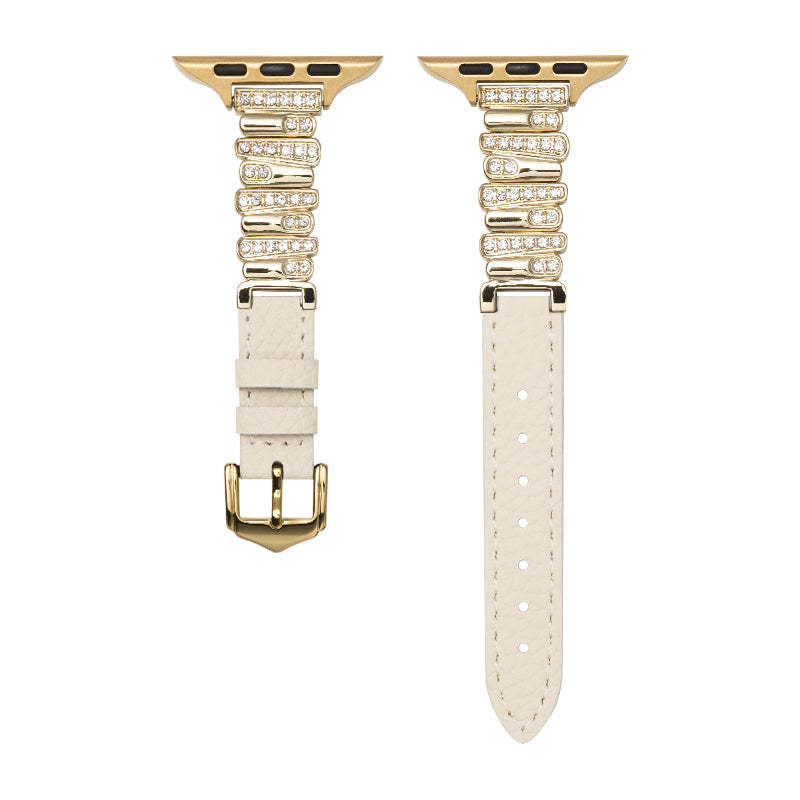 Irregular Diamond-Encrusted Leather Strap for Apple Watch Series 1-11