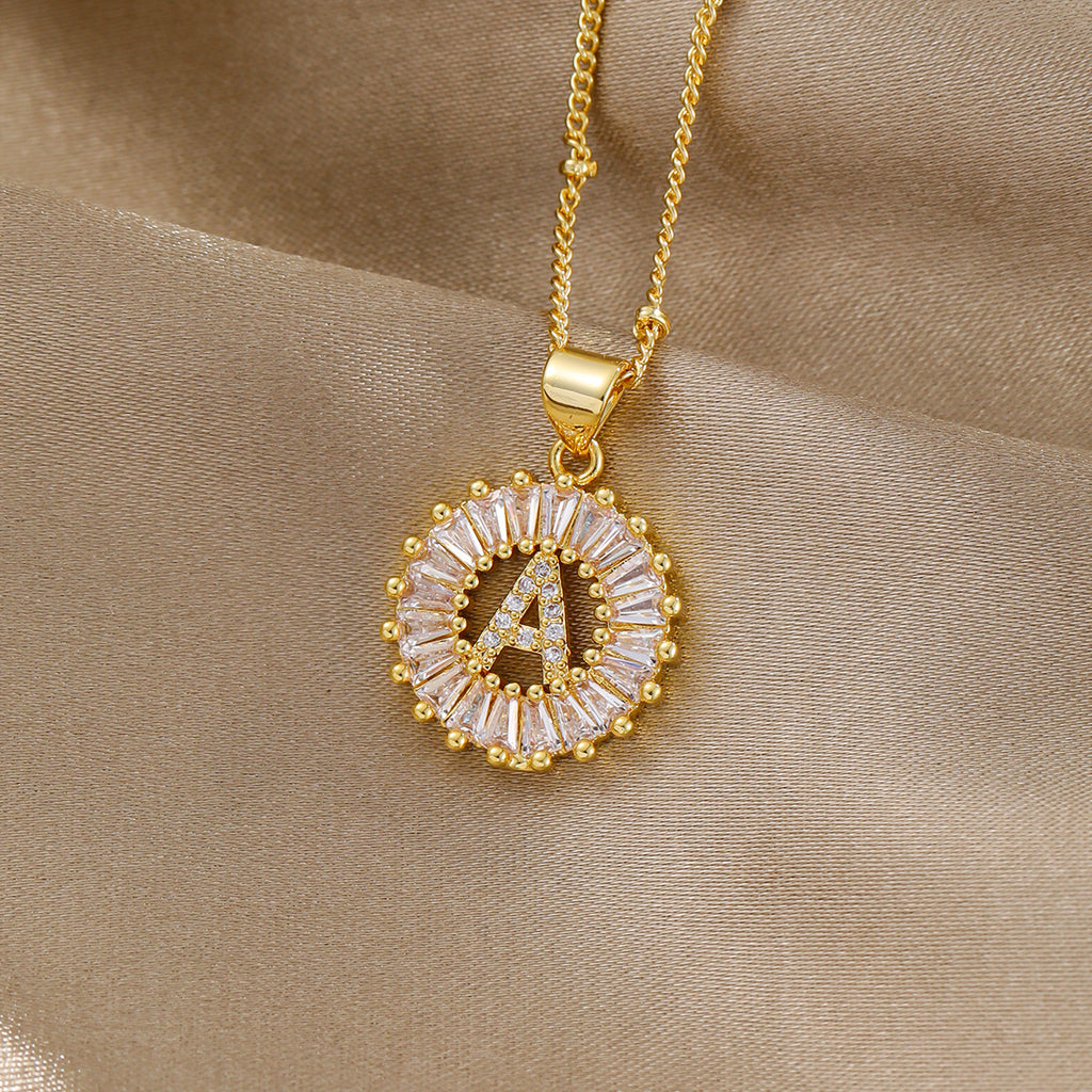 18k Gold Plated Zircon Letter Pendant Necklace Unisex Personalized Jewelry