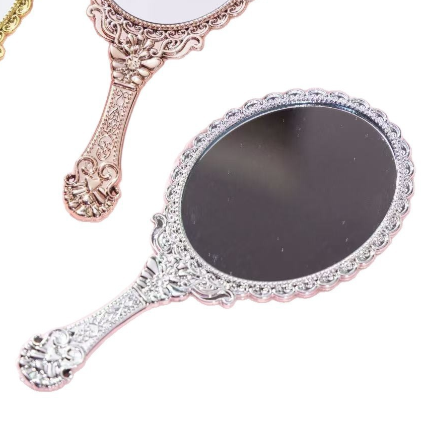 Retro Plastic Electroplated Handheld Makeup Mirror