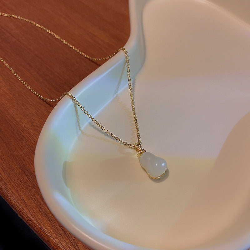 Elegant Titanium Steel Zircon Pearl Pendant Necklace