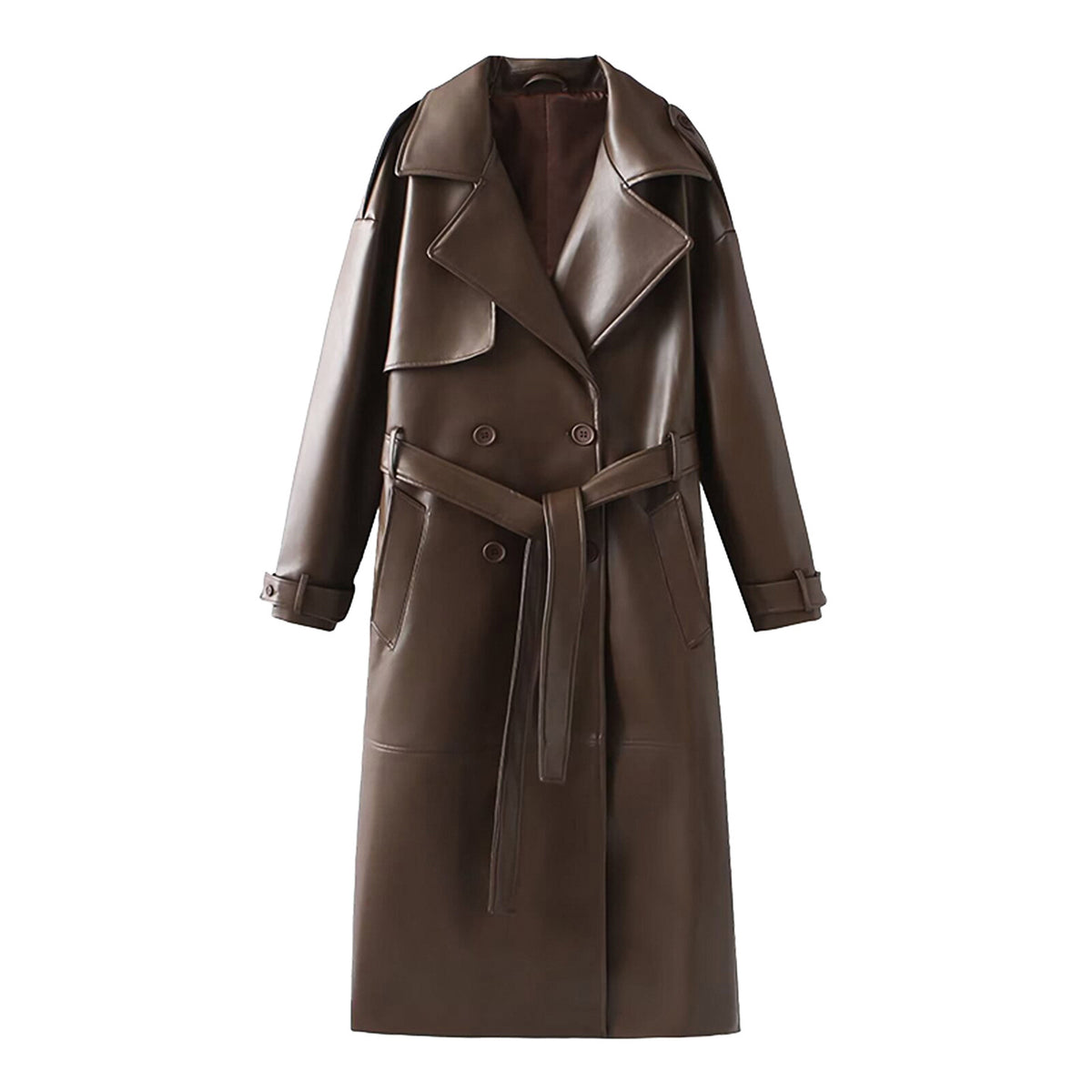 Women's Retro PU Leather Trench Coat