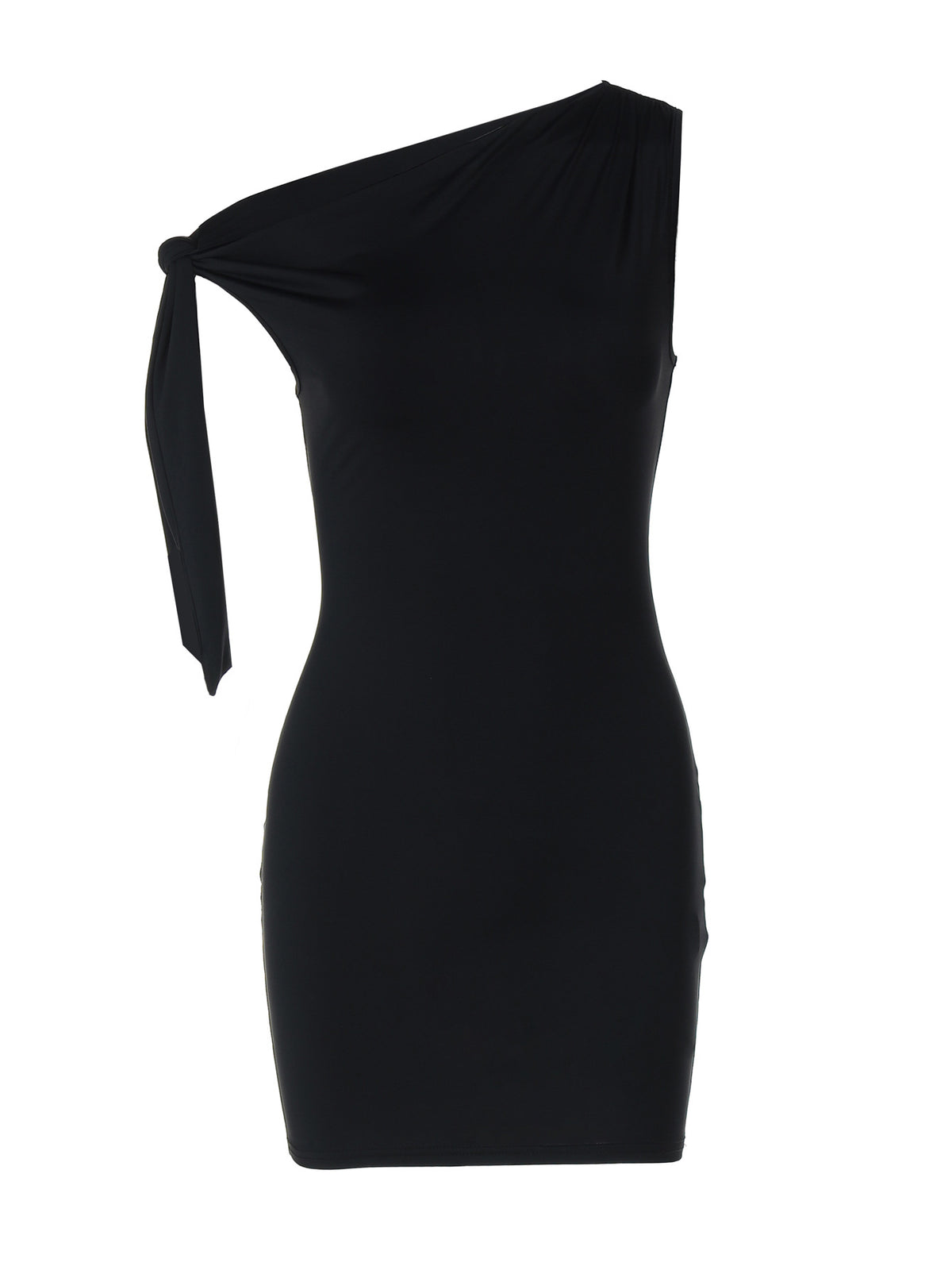 Single Shoulder Sleeveless Strap Detail Hip Hugging Short Dress