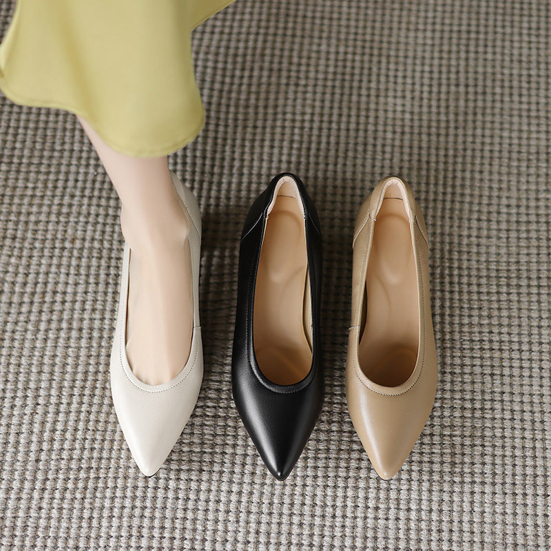 Womens Low Heel Goatskin Pointed Toe Flats