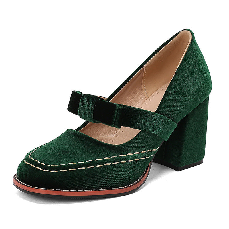 Fashion High Heels with Bowknot Slip On Round Toe Pumps