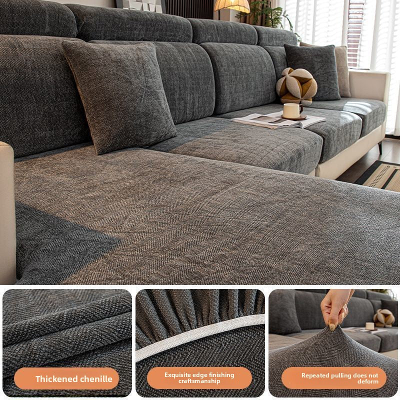 Herringbone Pattern Sofa Cover Chenille Stretch Universal