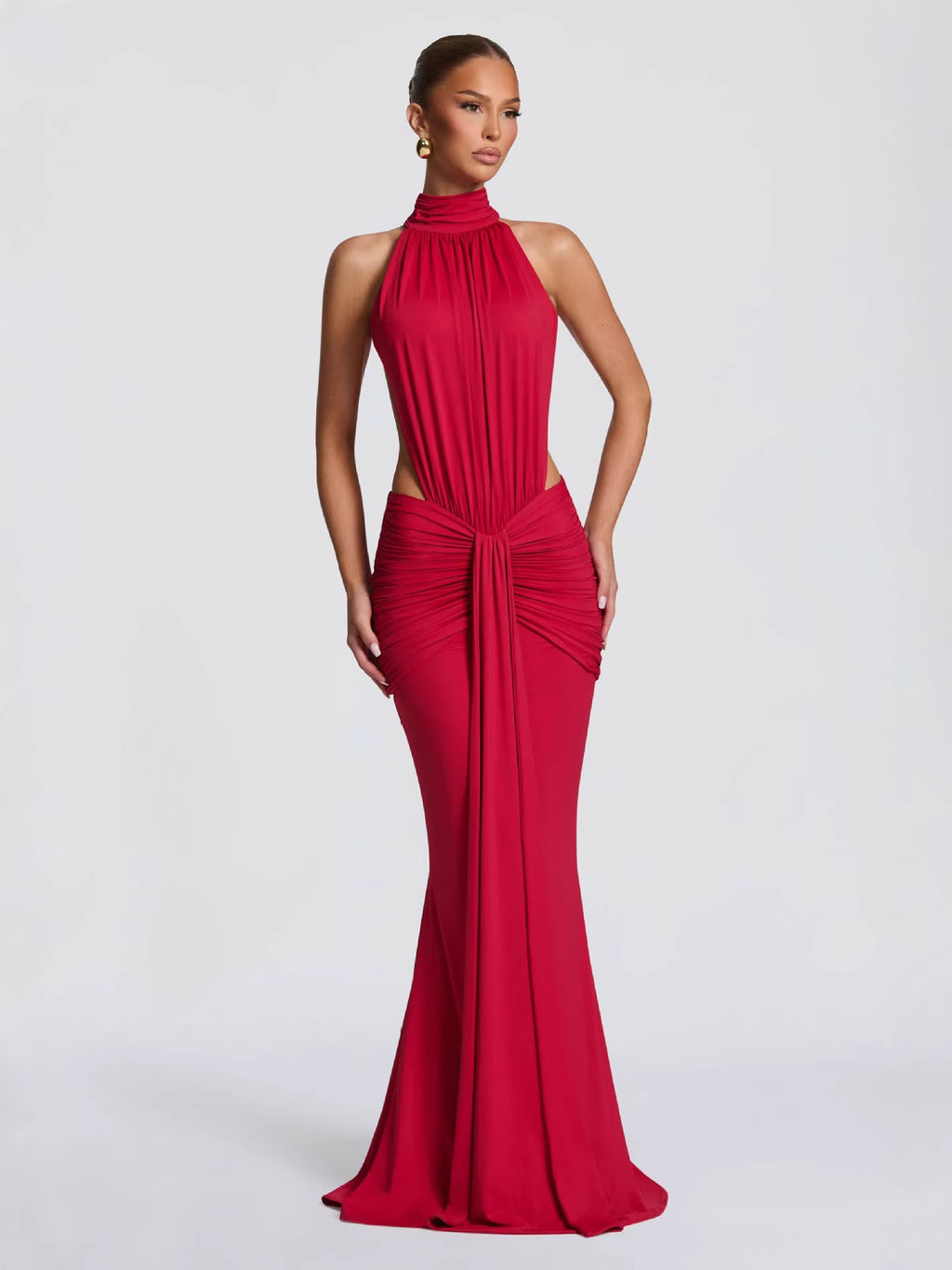 Halter Neck Pleated Long Dress